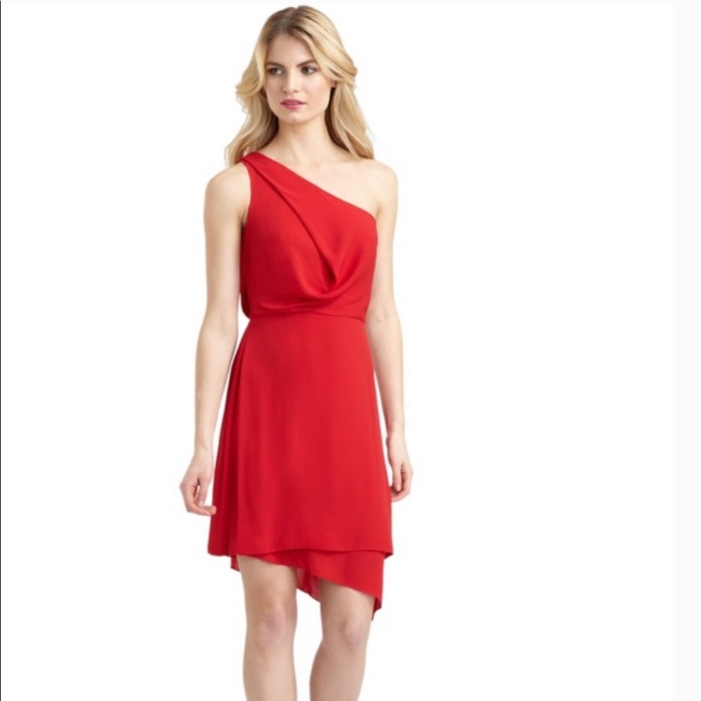 BCBGMaxAzria Red Somara One Shoulder Dress